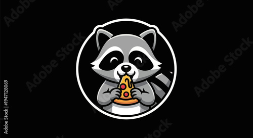 Cartoon raccoon eating pizza slice