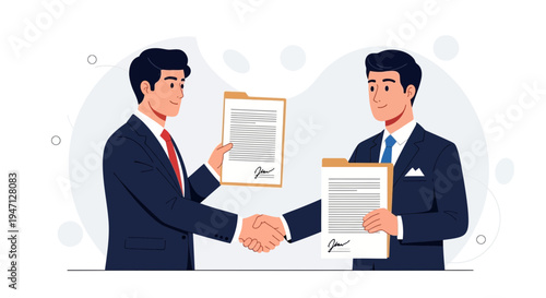 Businessmen shaking hands over contract agreement, partnership deal, successful negotiation