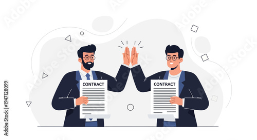 Business partners celebrating successful contract signing with high five and handshake