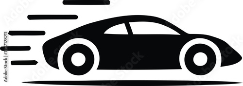 Black silhouette of a sports car in motion with speed lines automobile vehicle
