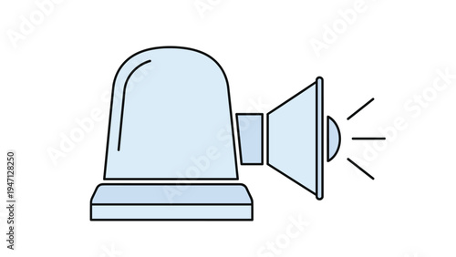 Blue siren or alarm light with sound waves emanating from its speaker representing alerts, emergencies, or security.