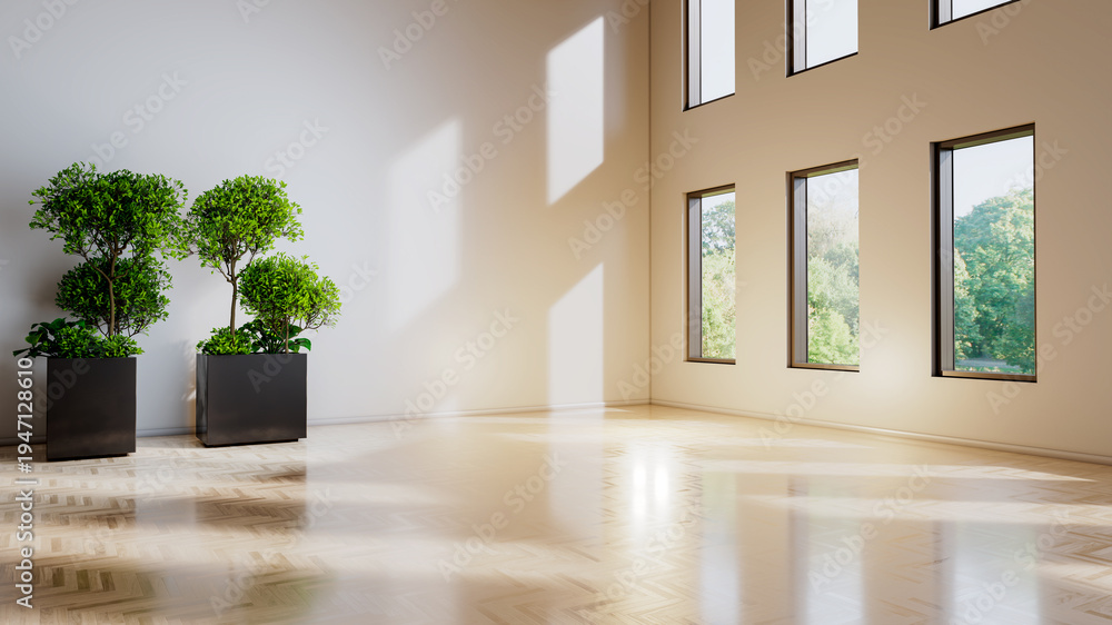 Naklejka premium Large luxury modern bright interiors Living room mockup illustration 3D rendering Generated Color Image