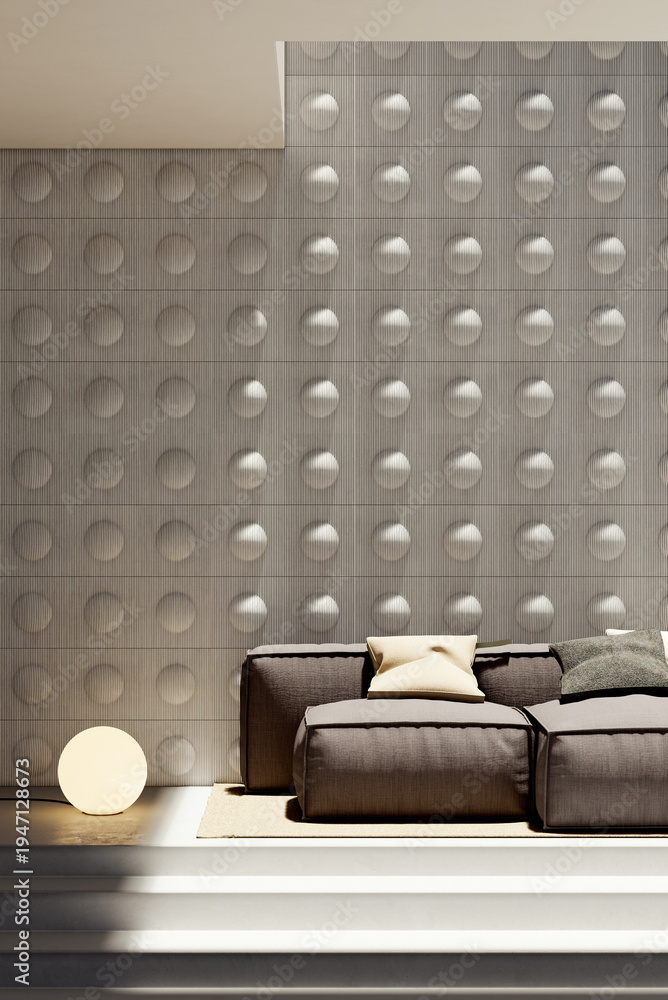 Naklejka premium Large luxury modern bright interiors Living room mockup illustration 3D rendering Generated Color Image