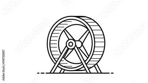 Clean black and white line drawing of a hamster exercise wheel used for pet rodent physical activity and boredom prevention in small cages.