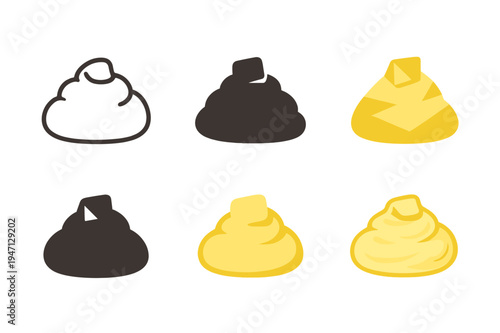 Mashed Potatoes Icons. Mashed potato mound. Icon set. Set Logo of mashed potato mound: classic buttery scoop. harmonious logo variations of the same emblematic