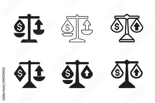 Financial Planning Icons. Financial planning basics. Icon set. Set Logo of Financial planning basics: income expense balance. harmonious logo variations of the