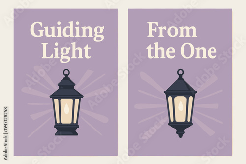 Lavender Lantern Banners. Light of Guidance. Two vertical A6 banners with safe margins, centered composition, no elements touching edges, modern, lavender and