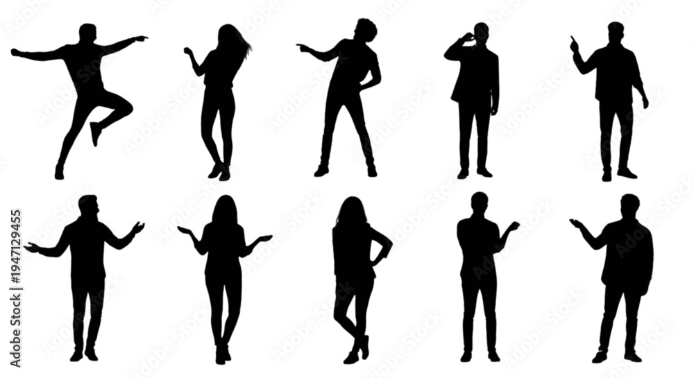 Fototapeta premium Set of 10 black human silhouettes vector