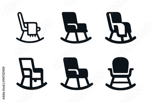 Retirement Logo Harmony. Life in retirement or senior years. Set Logo of Life in retirement or senior years: rocking chair with blanket. harmonious logo