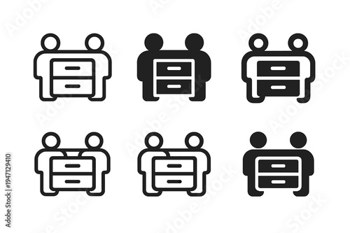 Shared Closet Logos. Designing a closet for multiple users with shared storage areas. Icon set. Set Logo of Designing a closet for multiple users with shared