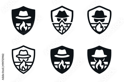 Ethical Hacking Logos. Ethical hacking for business security. Icon set. Set Logo of Ethical hacking for business security: network firewall audit. harmonious