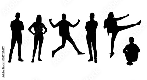 Set of 6 black human silhouettes vector