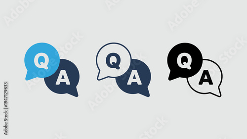 A series of speech bubbles display the letters q and a varying in color and outline against a light gray background high quality professional detailed modern