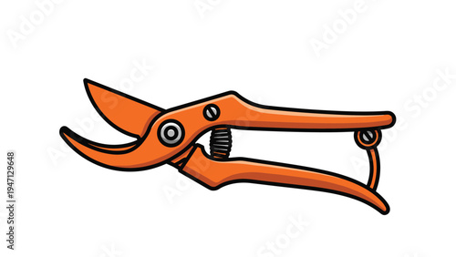 Detailed illustration of orange handled garden pruning shears or secateurs used for cutting branches and maintaining plants in a backyard garden.