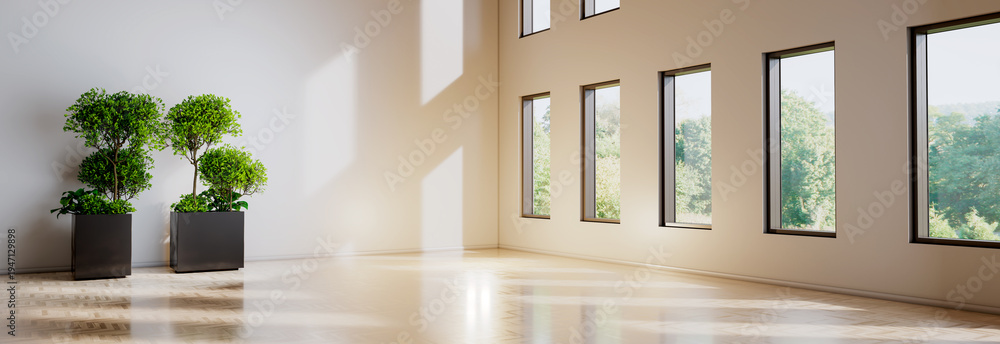 Naklejka premium Large luxury modern bright interiors Living room mockup illustration 3D rendering Generated Color Image