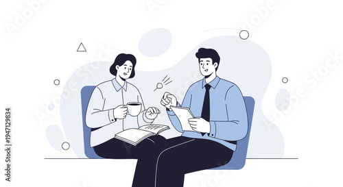 Business Meeting: Two Colleagues Discussing Ideas Over Coffee