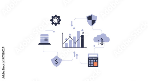 Integrated Data Management System Flowchart. Business Intelligence, Security, Finance, and Cloud Computing Network.