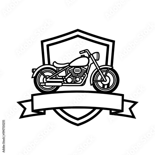 Black and White Line Art Motorcycle Emblem Logo