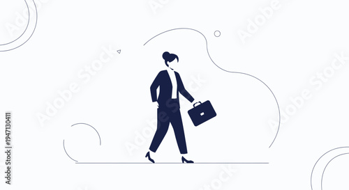 Businesswoman walking with briefcase, modern flat illustration, professional woman on the go.