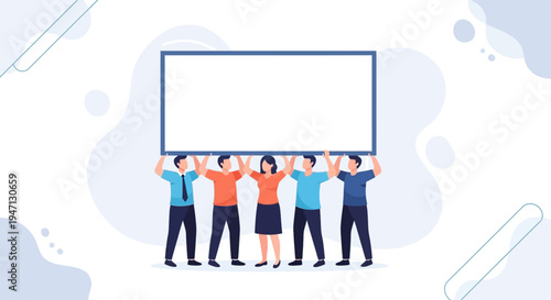 Team Holding Blank White Board for Presentation or Announcement