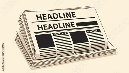 Retro illustration of a folded newspaper with large bold headline text on a light beige background representing news media and journalism.