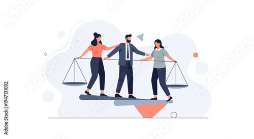 Business people balancing on scales, legal justice concept, teamwork, partnership