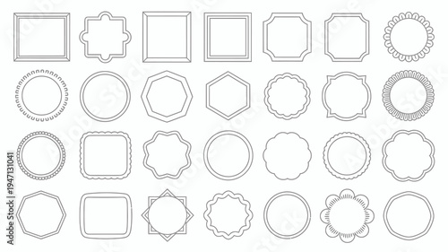 A collection of various black and white frame and border designs are displayed on a white background offering diverse decorative elements high quality professional detailed modern