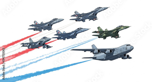 Military jets flying in formation.