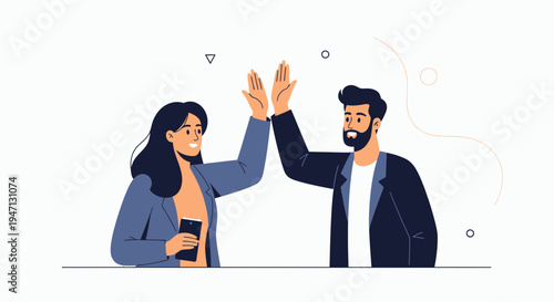 Business Team High Five Success Celebration - Diverse Colleagues Celebrating Achievement