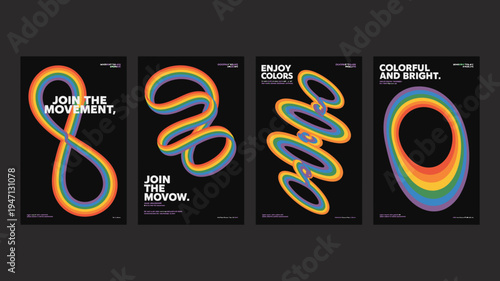 Tableau sur toile A series of four promotional posters feature vibrant rainbow colored abstract sh