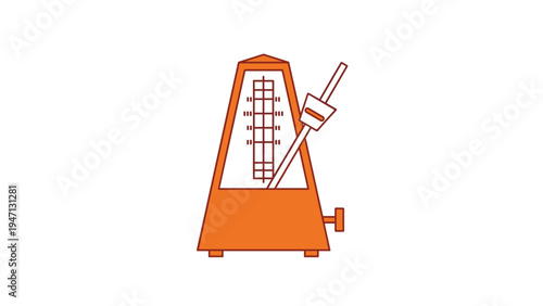 Stylized orange and white illustration of a mechanical metronome used for keeping a steady musical beat and rhythm during practice or recording.