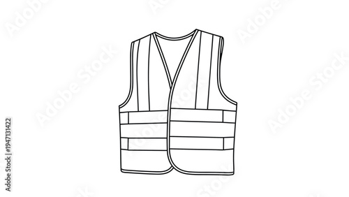 Clean black and white outline of a reflective safety vest used by construction workers and emergency personnel for high visibility outdoors.