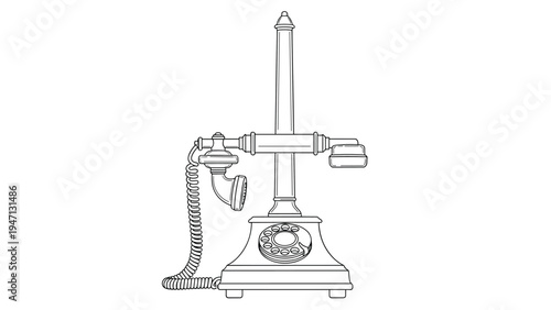 Simple black and white line drawing of a tall antique candlestick telephone representing historical communication devices from the early century.