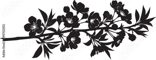 Cherry blossom branch vector silhouette illustration line art blooming tree floral design