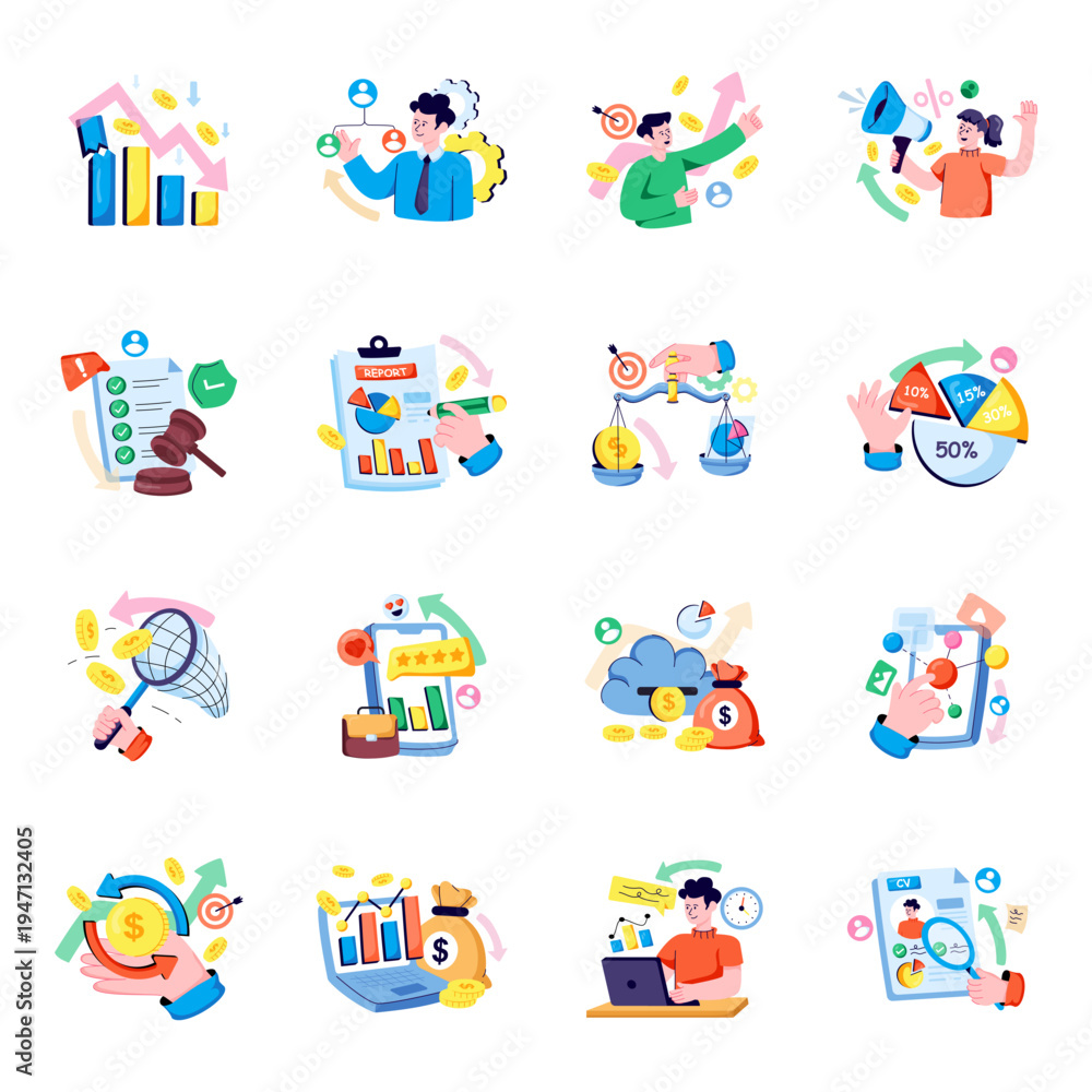 Naklejka premium Set of Business Flat Illustrations