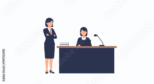 Lawyer and judge in courtroom, legal proceedings, justice and law concept