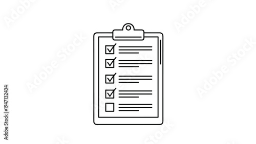 Plain white clipboard with a document containing five rows of text and checkboxes with four ticks and one empty box.