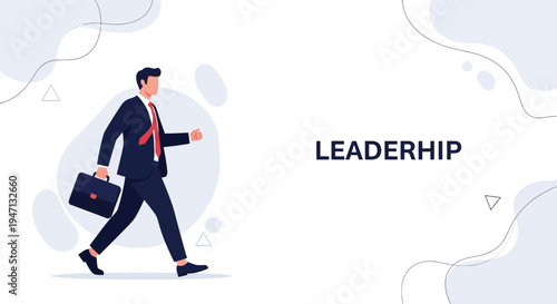 Businessman walking with briefcase, Leadership concept, modern flat design