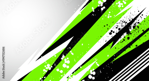 Tableau sur toile Dynamic Abstract Sports Background with Vibrant Green Black and White Splatter E