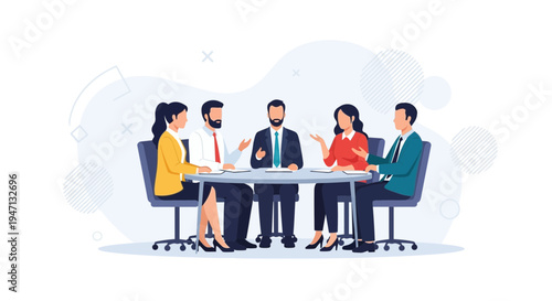 Diverse business team collaborating around a conference table, discussing ideas.