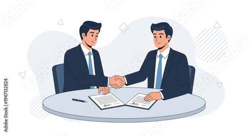 Businessmen shaking hands over contract, agreement, partnership, deal, success