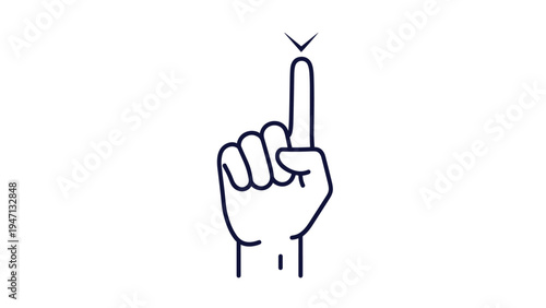 Minimalist line art illustration of a hand with its index finger pointing upward beneath a small checkmark symbol.