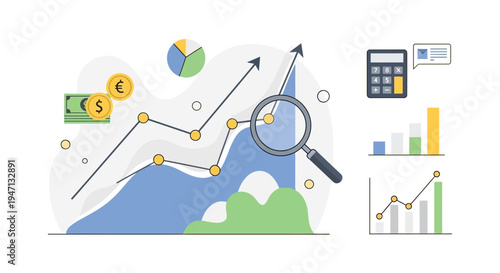 Financial Growth Chart Analysis: Business Data Tracking, Investment Strategy, and Successful Market Planning Vector Illustration