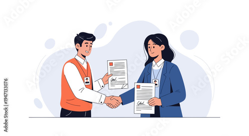Business partners shaking hands over contract agreement, successful deal illustration