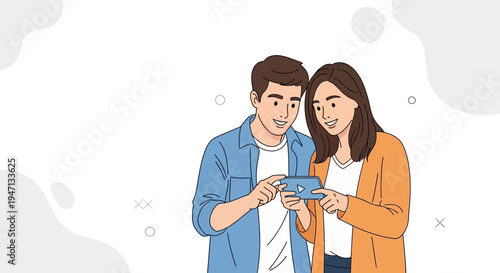 Couple Looking at Smartphone Together, Sharing Content and Smiling