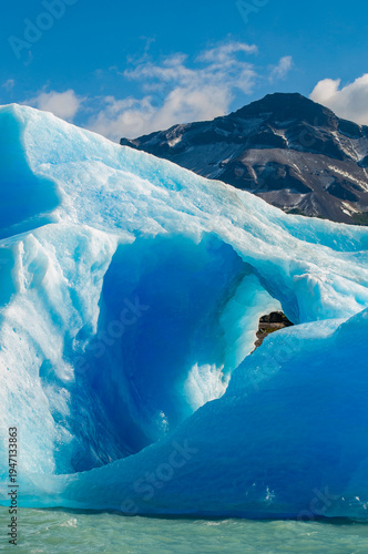 Los Glaciares National Park, Patagonia: giant floating icebergs while cruising on Lago Argentino (Lake Argentino), the biggest freshwater lake in Argentina nourished by glacial meltwaters
