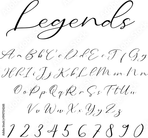 elegant calligraphy script alphabet and numbers for wedding design