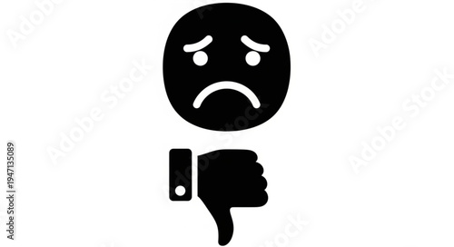 Sad face icon with thumbs down symbol for negative feedback.