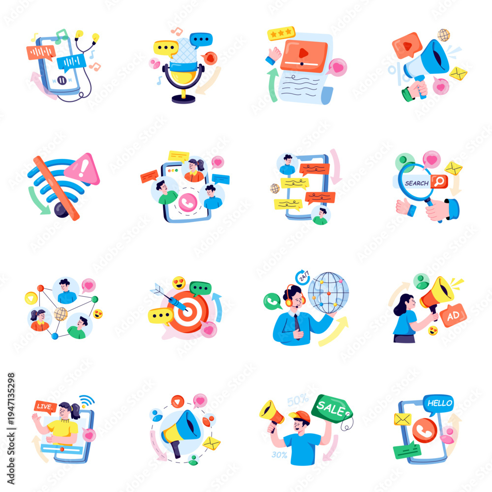 Fototapeta premium Set of Communication Flat Illustrations