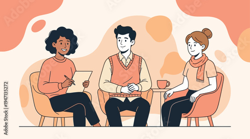 Counseling Session: Female Therapist Guiding a Couple Through Discussion and Support in a Calm Environment, Mental Health Concept